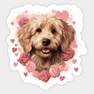 Goldendoodle Dog with hearts Sticker